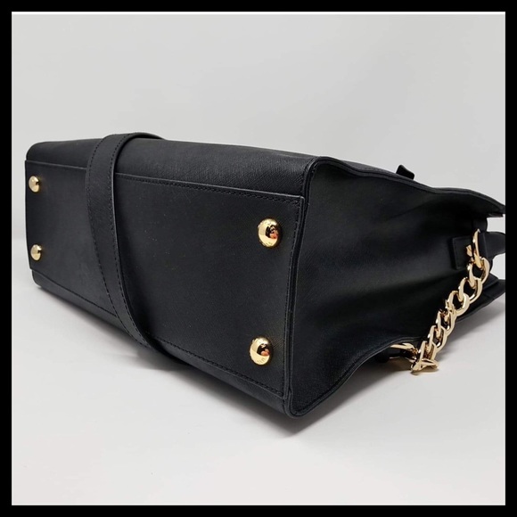 Michael Kors Hamilton Large Saffiano Leather Tote Black With Gold - Picture 10 of 16